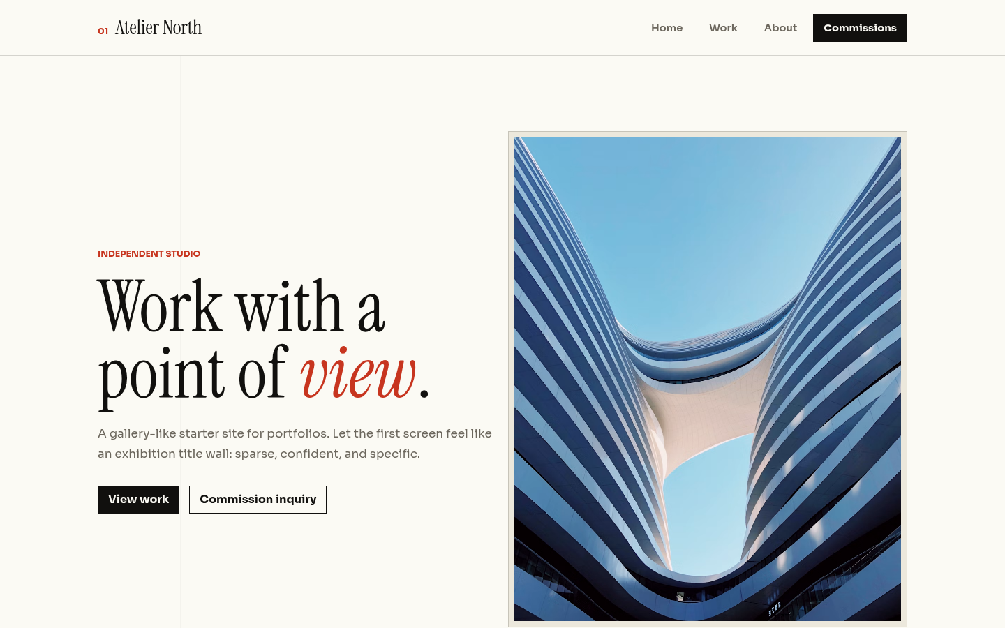 Screenshot of the Atelier template homepage