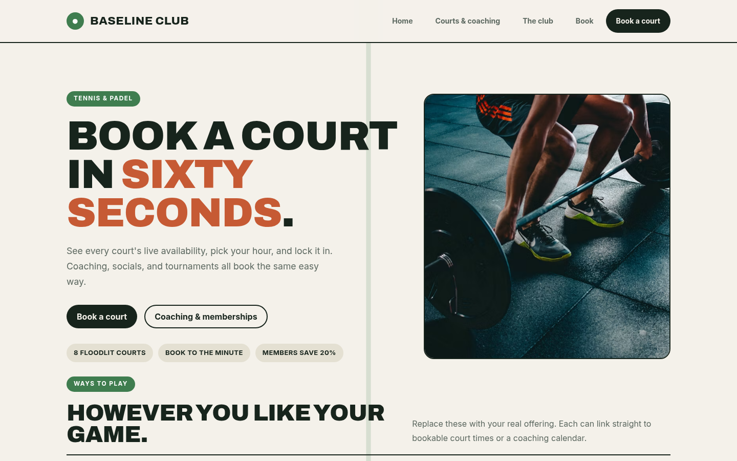 Screenshot of the Baseline template homepage