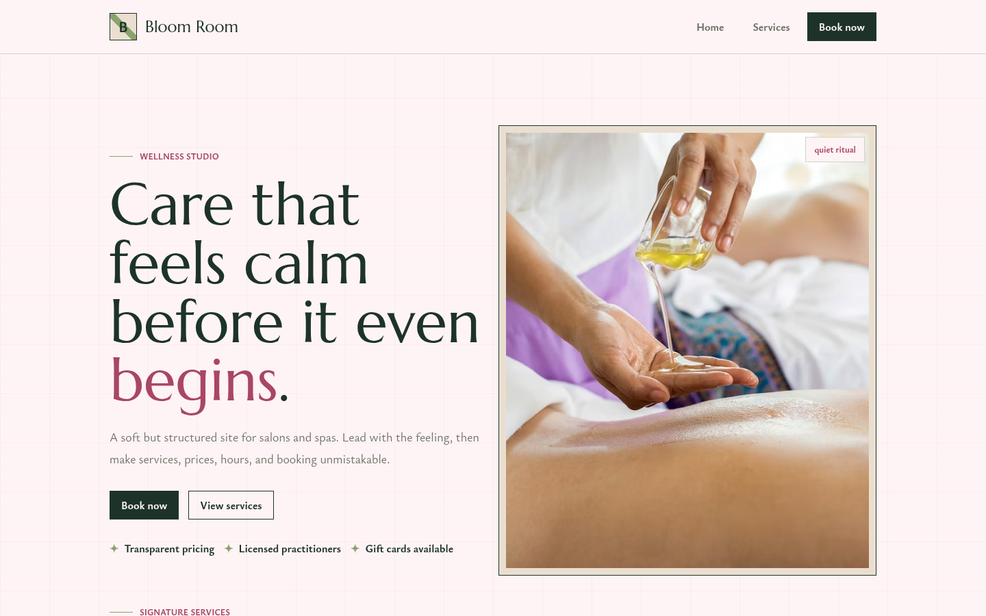 Screenshot of the Bloom template homepage