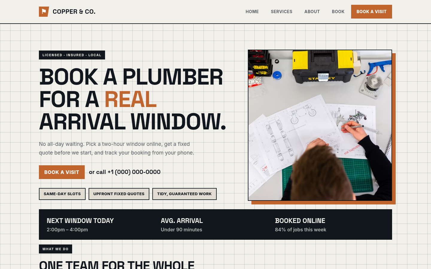 Screenshot of the Copper template homepage