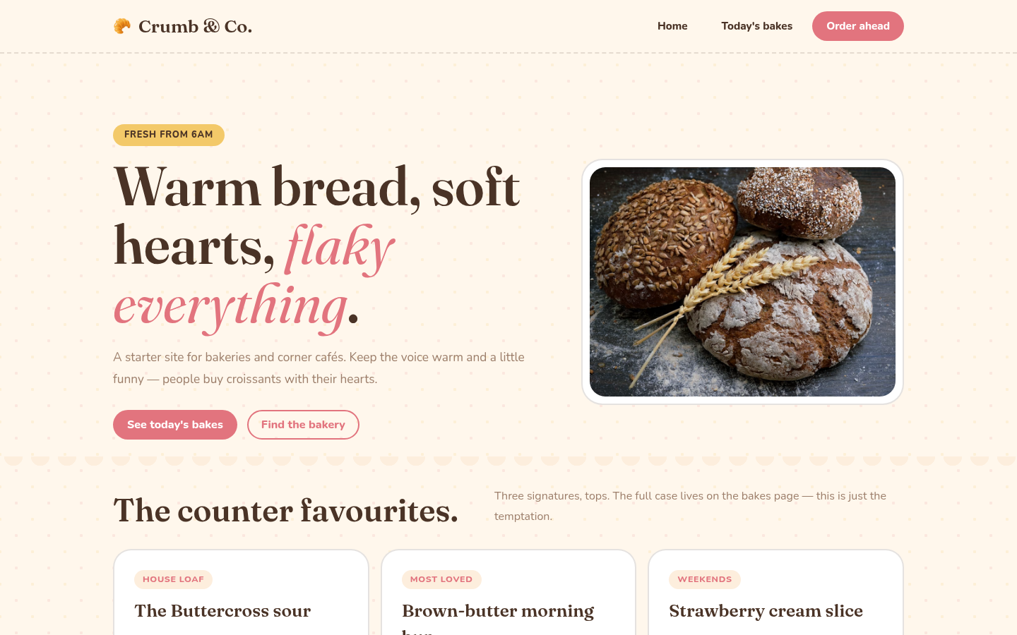 Screenshot of the Crumb template homepage
