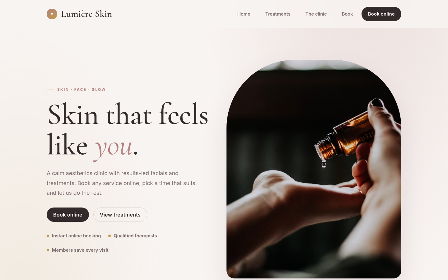 Screenshot of the Glow template homepage