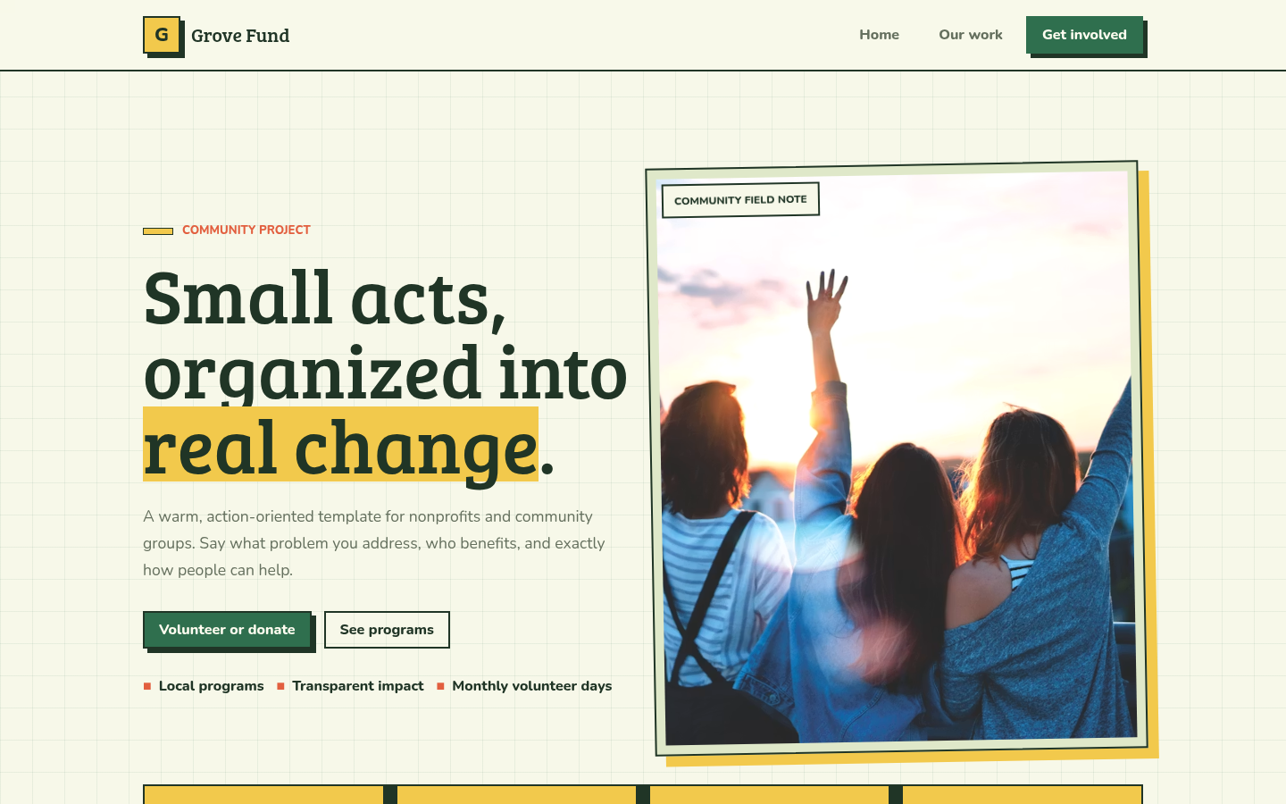 Screenshot of the Grove template homepage