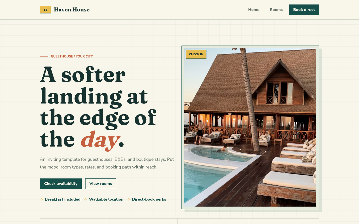 Screenshot of the Haven template homepage