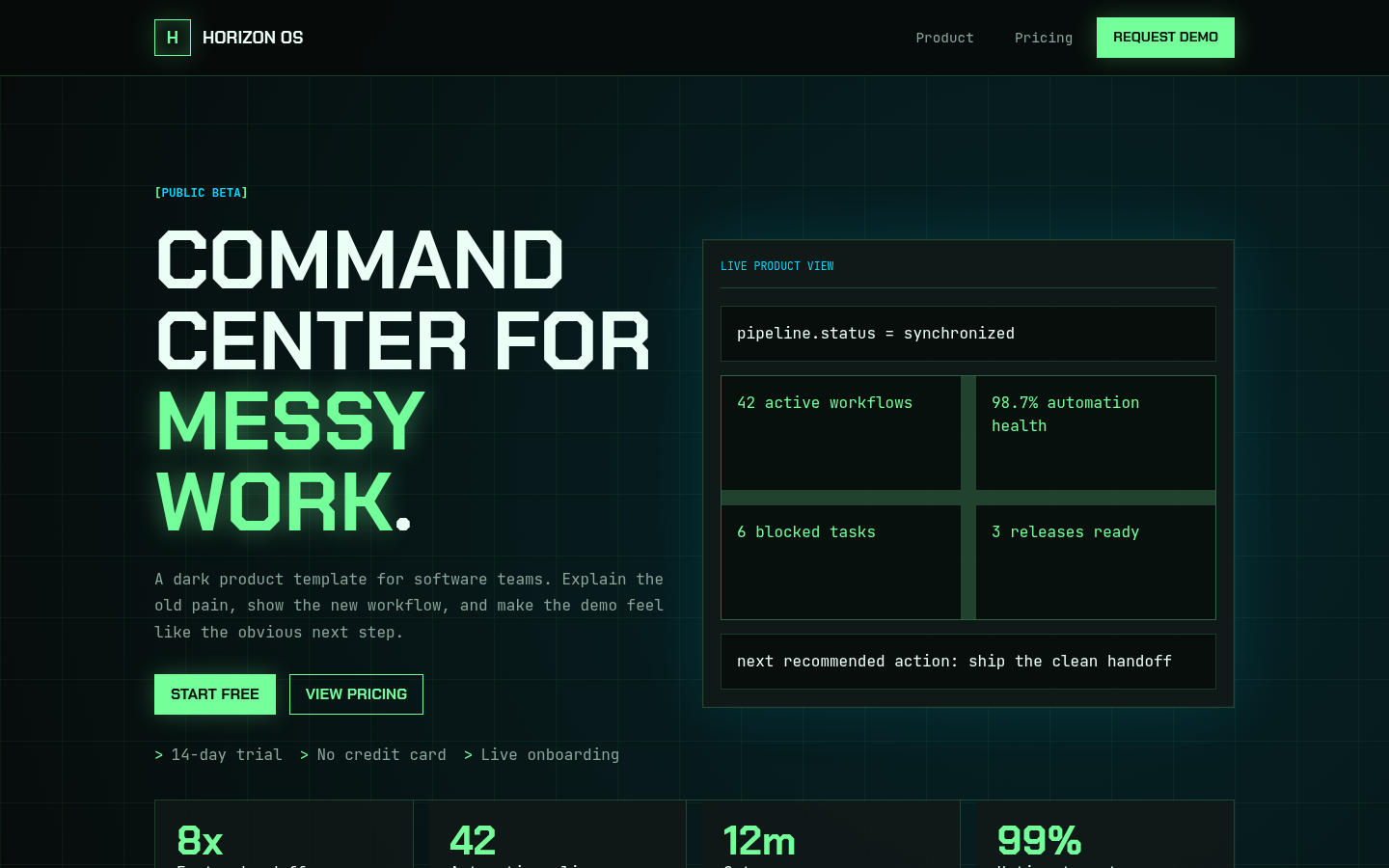 Screenshot of the Horizon template homepage