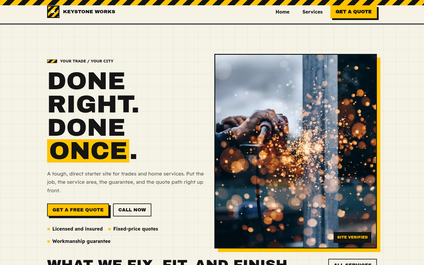 Screenshot of the Keystone template homepage