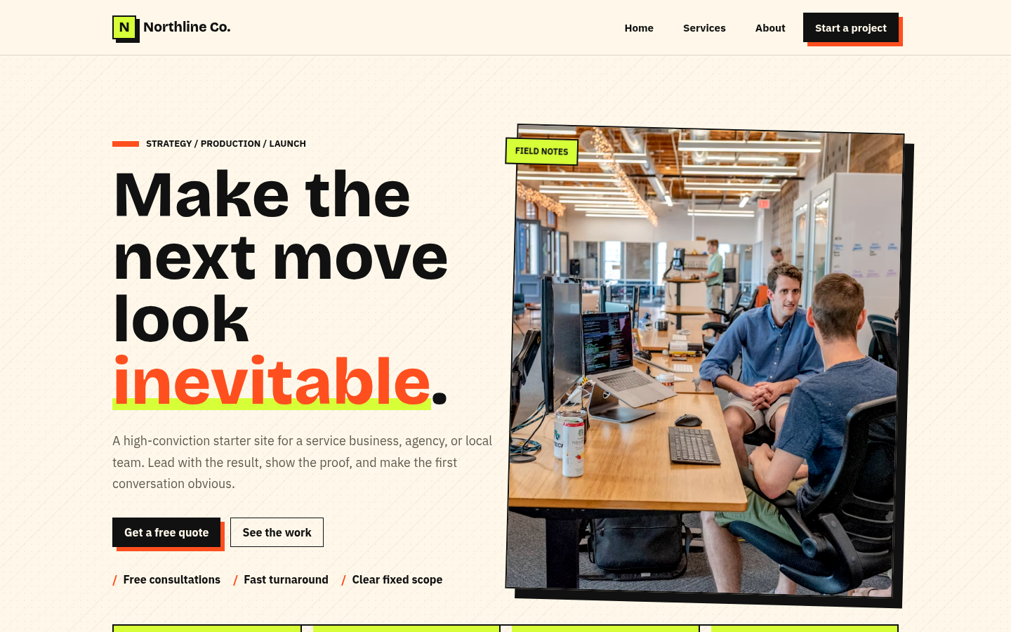 Screenshot of the Launchpad template homepage