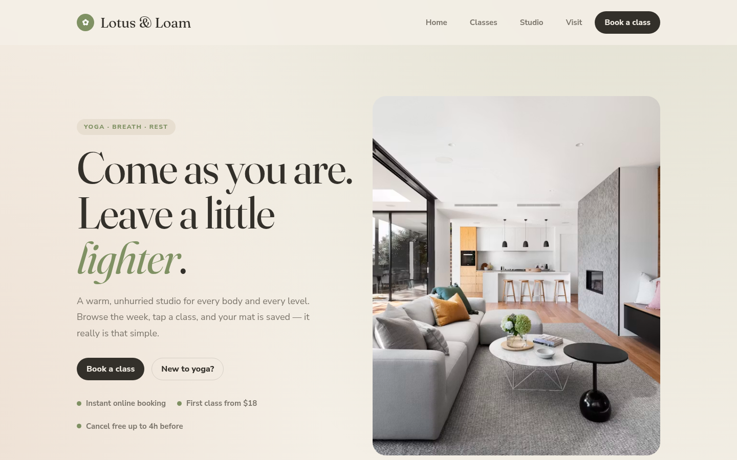 Screenshot of the Lotus template homepage