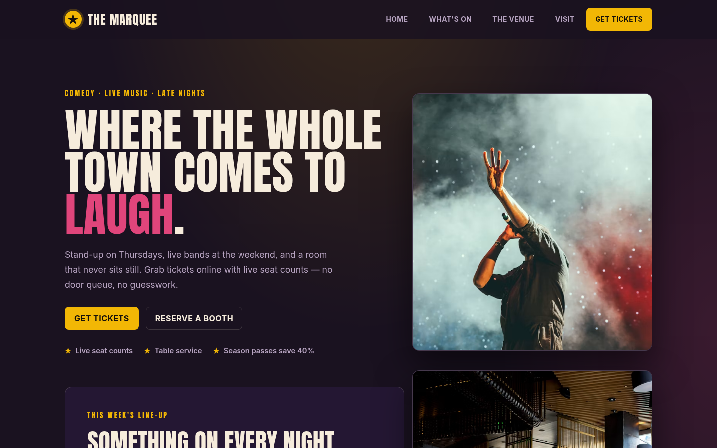 Screenshot of the Marquee template homepage