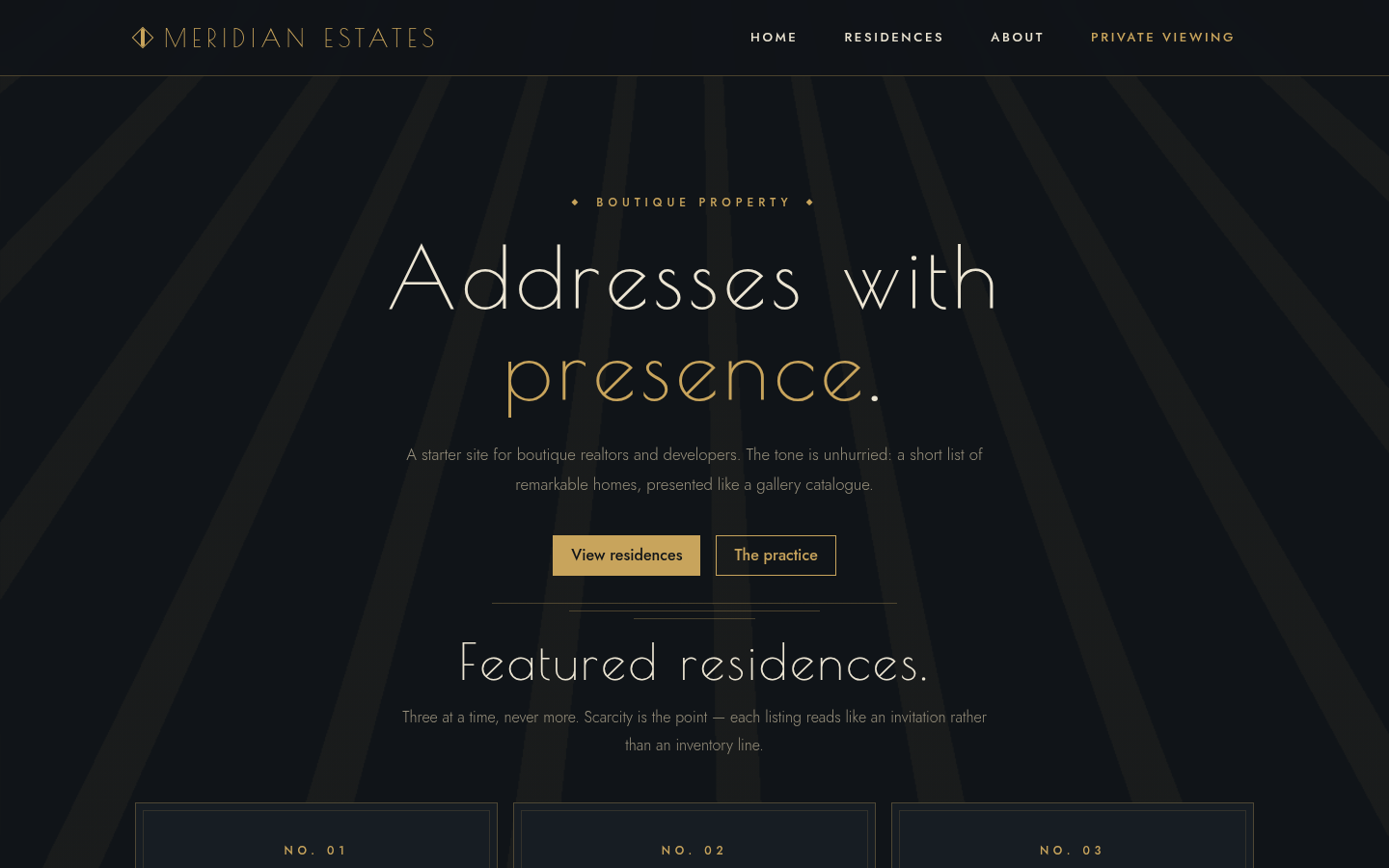Screenshot of the Meridian template homepage