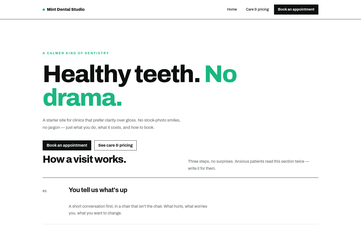 Screenshot of the Mint template homepage