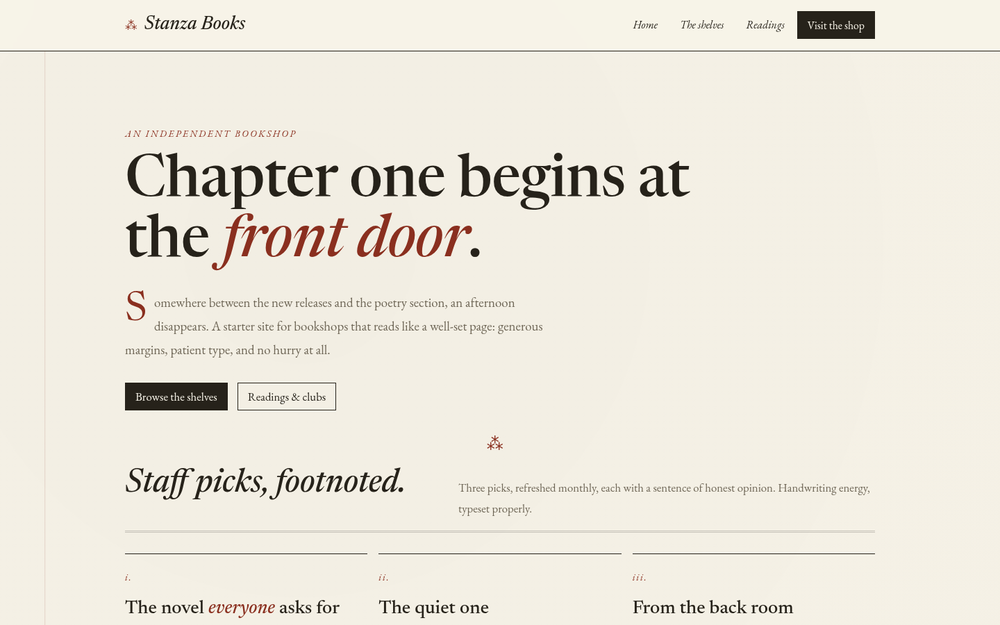 Screenshot of the Stanza template homepage