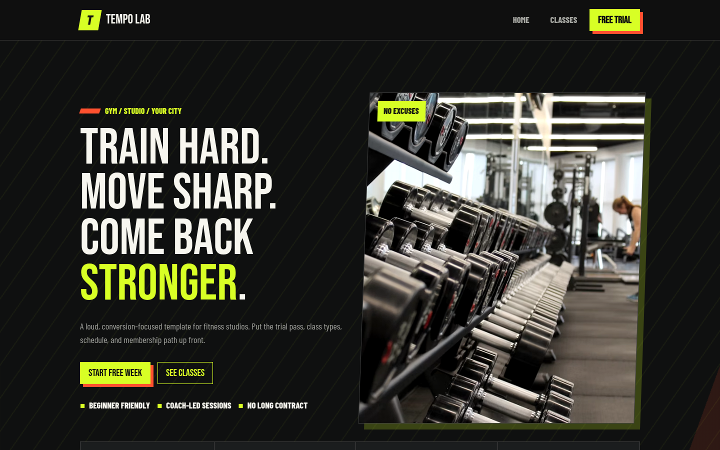 Screenshot of the Tempo template homepage