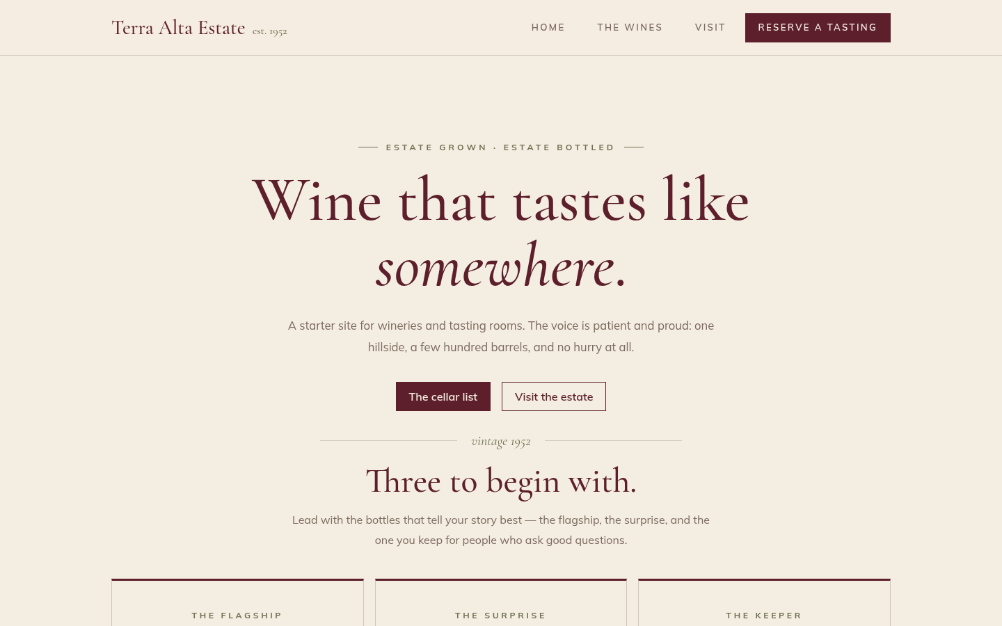 Screenshot of the Terra template homepage