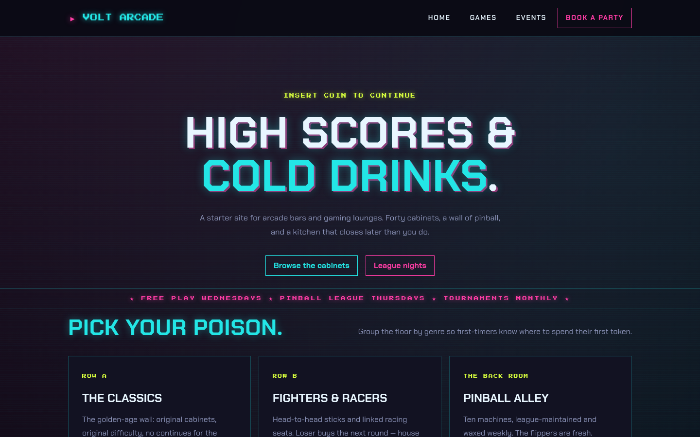 Screenshot of the Volt template homepage